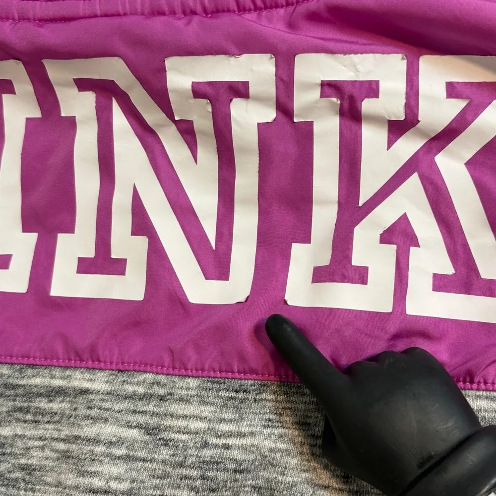 Victorias Secret PINK Half Zip Hoodie Space Dye Grey Purple Logo Small